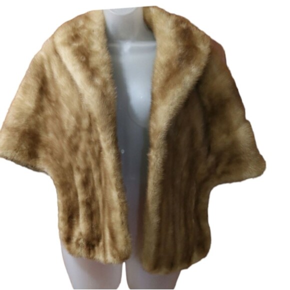 Vintage Mink or Fox Fur Stole Wrap with Pockets Old Money Glam Mob Wife OS - Picture 1 of 16